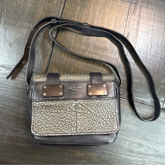 rag & bone Handbags - Rag & Bone Pilot Textured Leather Crossbody Black/Iron Mini Messenger Bag